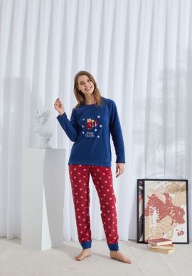 Πιτζαμα γυναικεία Fleece Siyah Happy Winter