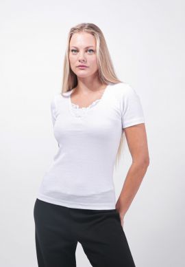 Φανελάκι Γυναικείο Βαμβακερό Eleana με Κοντό Μανίκι & Μοτίφ Λευκό