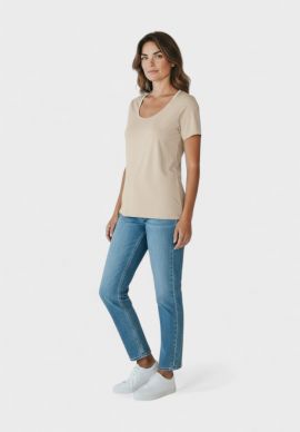 Φανελάκι Γυναικείο Βαμβακερό Eleana με Κοντό Μανίκι & Σατέν Ρέλι Μπεζ