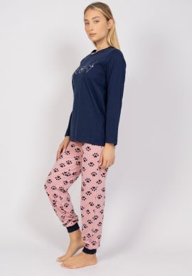 Πιτζάμα γυναικεία Meow Blue & Pink Cherry