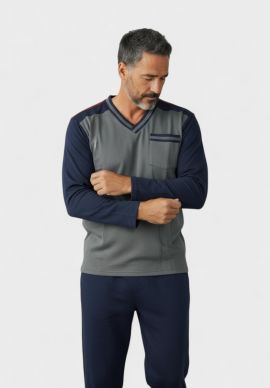 Ανδρική Πιτζάμα Fleece Collection με V Λαιμόκοψη