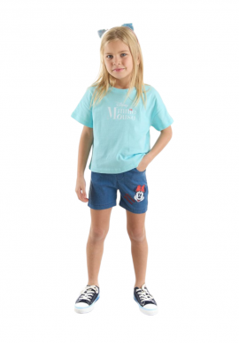 Σετ μπλούζα με τζιν σορτσάκι για κορίτσι σιελ Disney Minnie Mouse