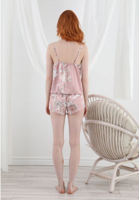 Πιτζαμα Γυναικεια Με Σορτσακι Σατεν Wise Flower
