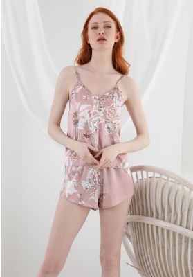 Πιτζαμα Γυναικεια Με Σορτσακι Σατεν Wise Flower