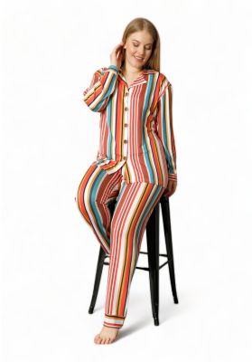 Πιτζαμα Γυναικεια Plus Size Με Κουμπια Colorful