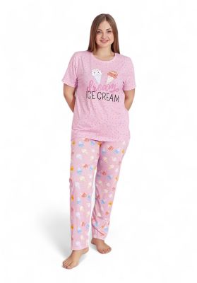 Πιτζάμα γυναικεία με μακρύ παντελόνι Plus Size PijaMood Ice Cream
