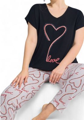 Πιτζάμα γυναικεία με μακρύ παντελόνι Plus Size PijaMood Love