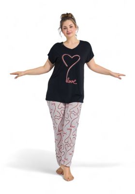 Πιτζάμα γυναικεία με μακρύ παντελόνι Plus Size PijaMood Love