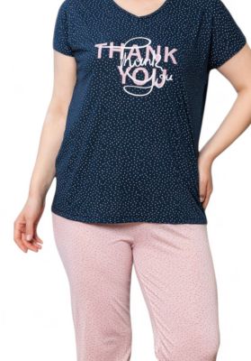 Πιτζάμα γυναικεία με μακρύ παντελόνι Plus Size PijaMood Thank You